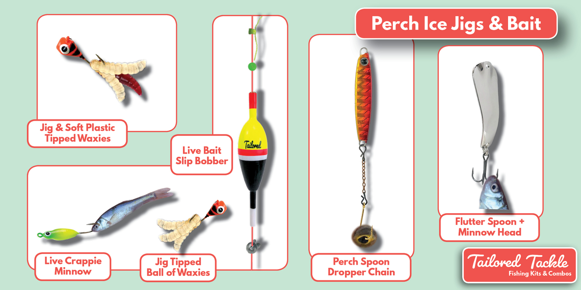 Ice Fishing for Perch Jigs Lures Bait Jigging Rigs Tips Tailored Tackle 1